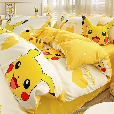 100% Cotton Duvet Set Pokemon Psyduck Eevee 4pcs Set Kids Pure Cotton 3pcs Pack of Bed sheets Pillow cases duvet covers Lusy Store