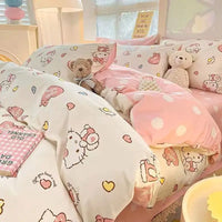 Hello Kitty Bedding Set Kawaii Cartoon Bed Linen Sheet Duvet Cover With Pillowcase Girls Bed Cover Set C
