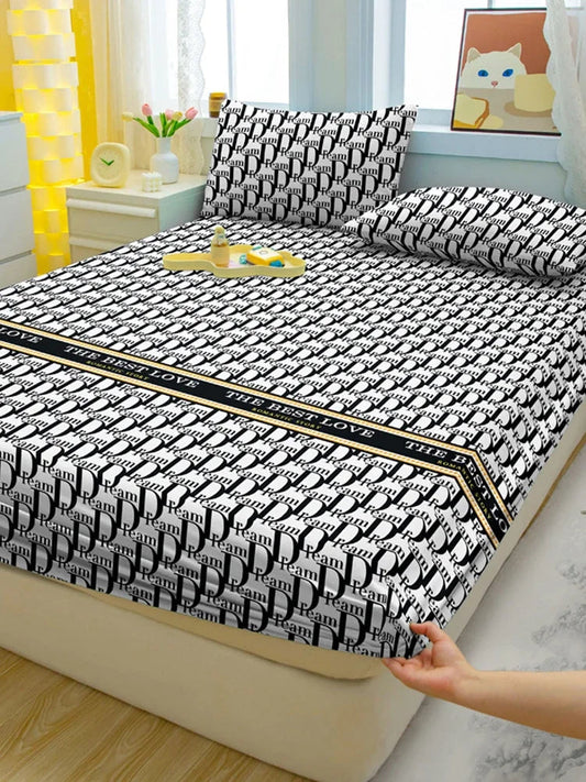 1 Simple Modern Letter Printed Matte Fitted Sheet, Bedroom Printed Bed Cover, Bedding (Excluding Pillowcases) Lusy Store