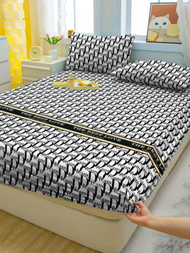 Simple Modern Letter Printed Matte Fitted Sheet