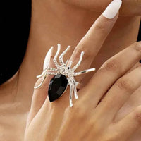 Halloween Spider Open Ring Exaggerate Big Spider Zirconia Crystal Statement Ring for Women Punk Gothic Jewelry Halloween Gift