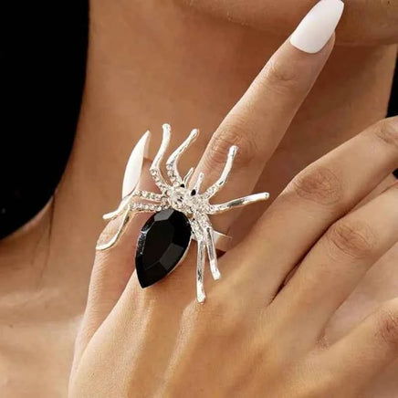Halloween Spider Open Ring Exaggerate Big Spider Zirconia Crystal Statement Ring for Women Punk Gothic Jewelry Halloween Gift
