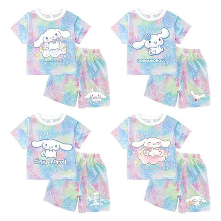 Sanrio Child Short Sleeve T-Shirt Set Cartoon Cinnamoroll Print Clothing Boy Girl Summer Casual Two Piece Suit Kid Birthday Gift