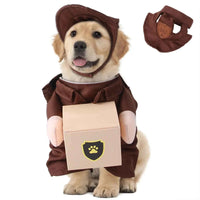 Pet Courier Costume Dress Up Standing Outfit Pet Costumes Funny Dog Cat Cosplay Clothes Role Playing Halloween Decoration Brown