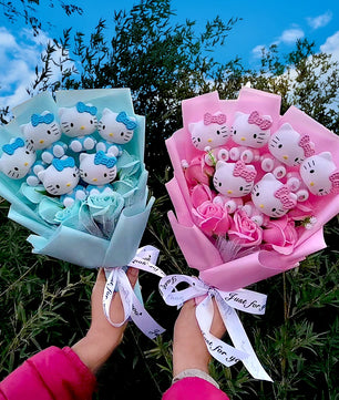 Lusy Store LLC Hello Kitty Plush Bouquet Rose Soap Flowers Wedding Party Decoration Christmas Valentine's Day Gift Bouquet