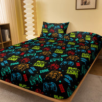 Lusy Store 1 Cartoon Fun Game  Printed Matte Fitted Sheet, Bedroom Printed Bed Cover, Bedding (Excluding Pillowcases) 