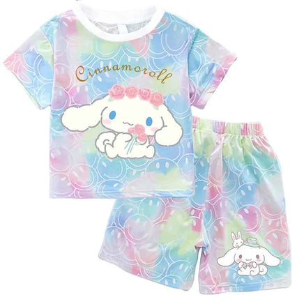 Sanrio Child Short Sleeve T-Shirt Set Cartoon Cinnamoroll Print Clothing Boy Girl Summer Casual Two Piece Suit Kid Birthday Gift DEG 161 Y-DEG 158 K
