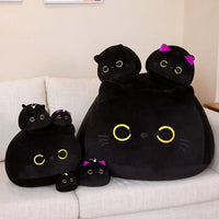 Lusy Store LLC Big Size Plush Cat Pillow Round Black Cat Bed Cushion Sleeping Toys Stuffed Soft Animal Dolls Kids Birthday Gift Plush