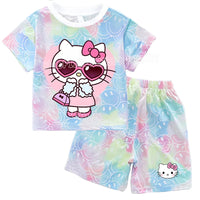 Hello Kitty Sets Summer Breathable Soft Children Clothes Baby Girls Cute Cartoon Short Sleeve Thin Two Piece Suit Gift