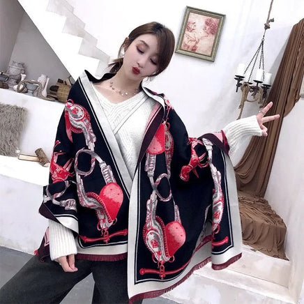 Throw Blanket Luxury Winter Cashmere Scarf Women Design Warm Blanket Horse Scarves Female Shawl Wraps Poncho Feminino Inverno Lusy Store