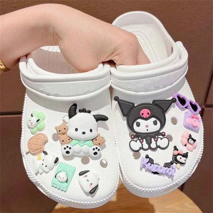 Sanrio Hello Kitty Kuromi Cinnamoroll Sneakers Buckle Set Melody LED Decorations Accessories for Slides Sandals Clogs Gifts