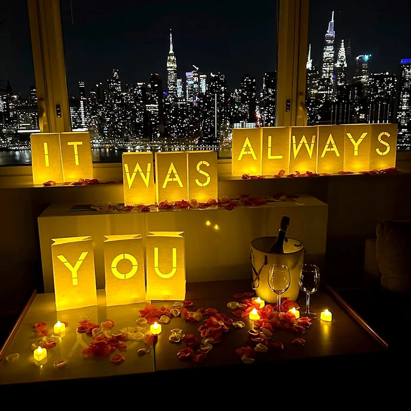 Lusy Store LLC Will You Marry Me Luminous Paper Bag Wedding Proposal Decoration with Illuminated Letter Logo and LED light For Proposal Party Event &amp; Party