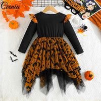1-5Y Toddler Girls Halloween Dresses For Kids Long Sleeve Allover Bat Printed Party Dresses Children Baby Halloween Costumes