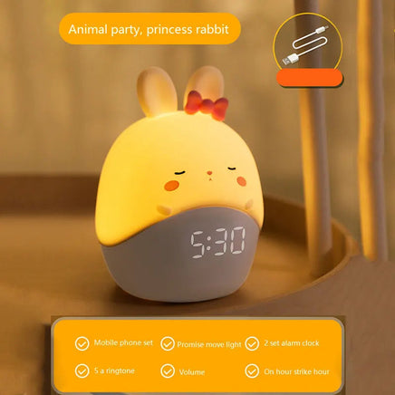 Cartoon Animal Party Alarm Clock Soft Silicone LED Smart Applet Alarm Clock Children's Bedside Sleep Mini Electronic Alarm Clock Rabbit