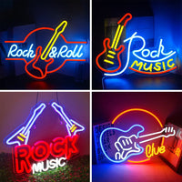Lusy Store LLC Rock Roll Neon Signs Guitar Music Led Neon Wall Decor for Game Room Music Party Rock Studio Bar Disco Neon Sign