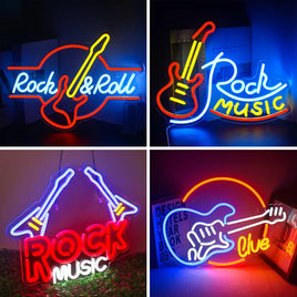 Lusy Store LLC Rock Roll Neon Signs Guitar Music Led Neon Wall Decor for Game Room Music Party Rock Studio Bar Disco Neon Sign