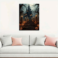 1.5 inch solid wood frame, haunted house for Halloween night, dark surrealist house wall decoration with paintings