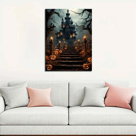 1.5 inch solid wood frame, haunted house for Halloween night, dark surrealist house wall decoration with paintings