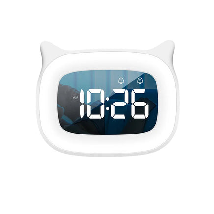 Cat Shape Alarm Clock LED Voice Control Desktop Clock Night Light USB Dual Music Digital Alarm Clock Home Table Decoration White