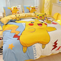 Pokemon Series Eevee Dragon 100% Cotton 4-piece set, Children's Cartoon 3-piece set of Sheet Pillowcase Quilt Cover Lusy Store