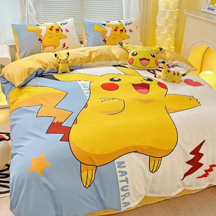 Pokemon Series Eevee Dragon 100% Cotton 4-piece set, Children's Cartoon 3-piece set of Sheet Pillowcase Quilt Cover Lusy Store