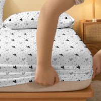 Lusy Store 1 Piece of White Bottom Heart Love Patterned Matte Bedsheet, Bedroom Printed Bedspread, Bedding (Excluding Pillowcases) 