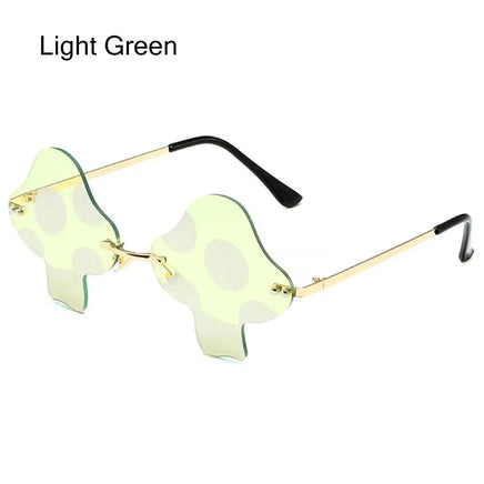 Mushroom Shape Sunglasses Irregular Rimless Sun Glasses Retro Trendy Fun Sunglasses for Women Men Halloween Decorations Party Fa Light Green WHITE