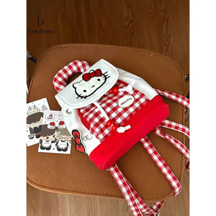Bag Hello Kitty Handheld Drawstring Style Red Checks Cartoon Backpack Fashion Delicate Versatile Trend Backpack Cute