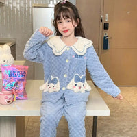 Sanrio Pajamas Kuromi Anime Children Comfortable Coral Cartoon Cute Warm Casual Home Clothing