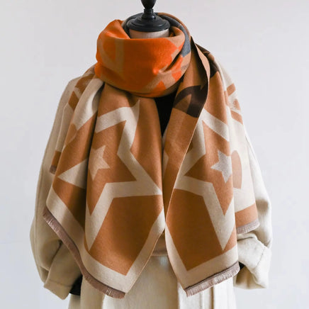 Lusy Store 2024 Luxury Star Two-Sided Scarf For Women Warmer Winter Cashmere Pashmina Scarves Shawls Female Thick Blanket Wraps Foulard 