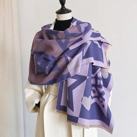 2024 Luxury Star Two-Sided Scarf For Women Warmer Winter Cashmere Pashmina Scarves Shawls Female Thick Blanket Wraps Foulard Lusy Store
