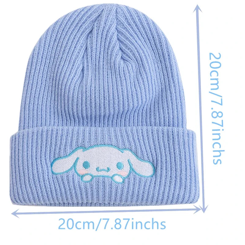Lusy Store LLC Hello Kitty Beanie Hat Women Cute Cartoon Cinnamoroll Melody Kuromi Winter Knitted Cap Hat