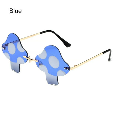 Mushroom Shape Sunglasses Irregular Rimless Sun Glasses Retro Trendy Fun Sunglasses for Women Men Halloween Decorations Party Fa Blue WHITE