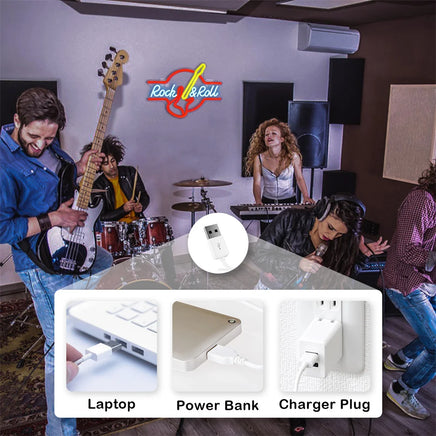 Lusy Store LLC Rock Roll Neon Signs Guitar Music Led Neon Wall Decor for Game Room Music Party Rock Studio Bar Disco Neon Sign