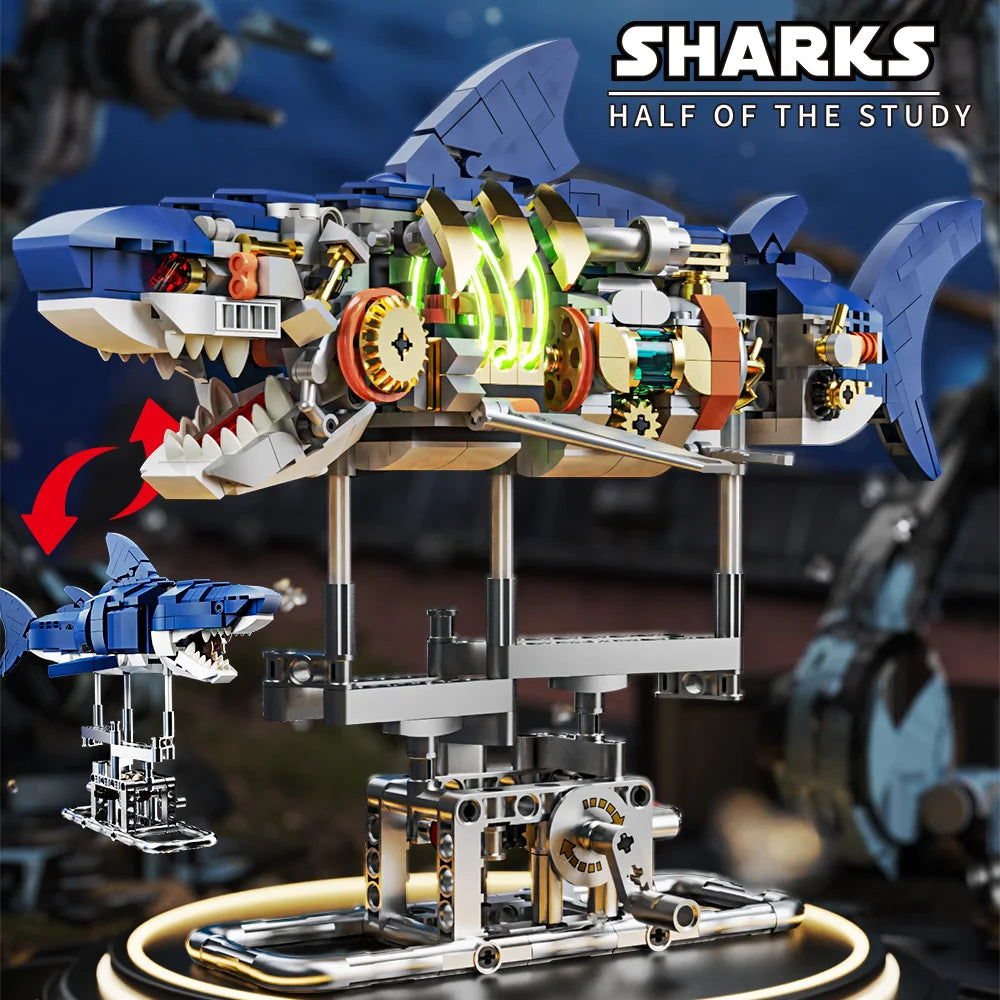 Lusy Store LLC Shark Sea Life Building Blocks Set with Display Stand and Lights, Block Gift for Kids and Adults 687pcs Building Blocks