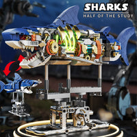Shark Sea Life Building Blocks Set with Display Stand and Lights, Block Gift for Kids and Adults 687pcs
