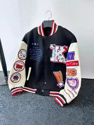 Hello Kitty Baseball Jacket Coat Hoodie Men Women Print Sport Baseball Uniforms Motorcycles Warm Coats Cardigan Tops Clothes Top