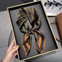27.56" Paisley Print Small Square Scarf Simulated Silk Thin Neck Scarf Mature Style Sunscreen Headscarf For Women Lusy Store
