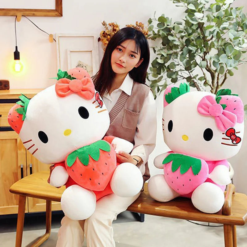 Lusy Store LLC Hello Kitty Plush Stuffed Toy Strawberry Pillow Doll Gift Home Decoration Plush