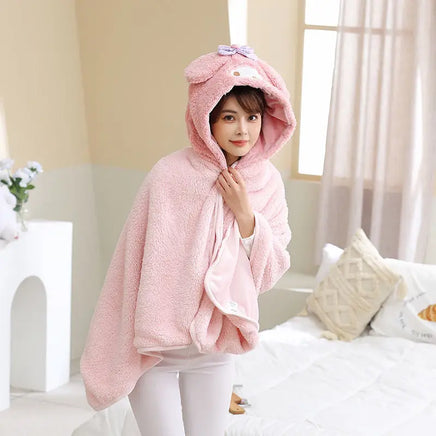Cartoon Cute Cinnamoroll Kuromi My Melody Blanket Hooded Poncho Blanket Office Student Nap Blanket Air Conditioning Blanket Gift 80x160cm 1