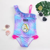Alice in Wonderland Girls Swimsuit Mermaid Fish Scale One-Piece Bathing Suits Children's Dresses Summer Swimwear Beach Suit Kids Lusy Store