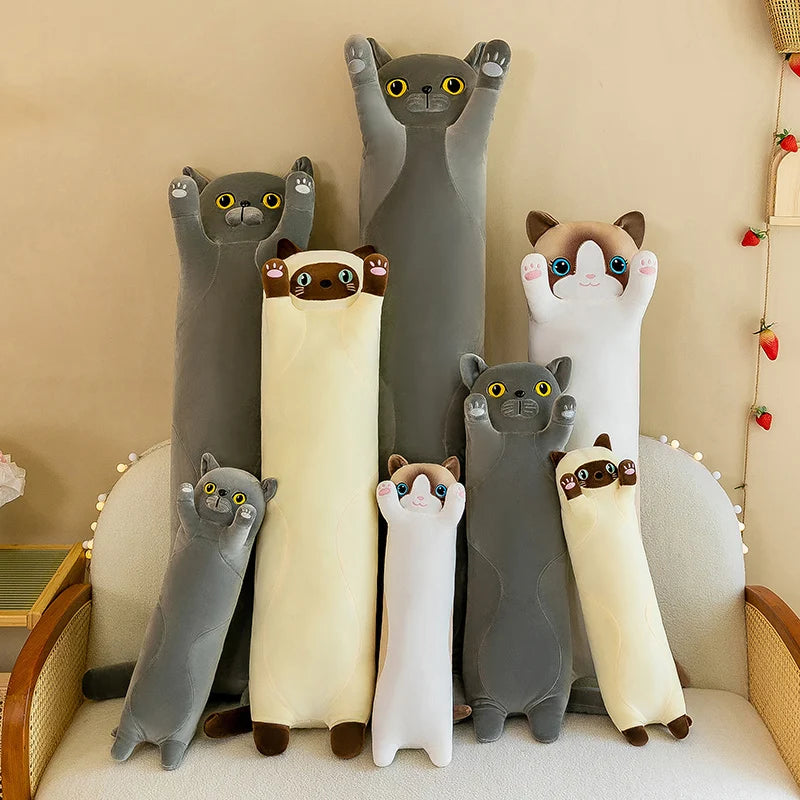 Lusy Store LLC Giant Gray Long Cat Plush Pillow Kawaii Soft Stuffed Squishy Sofa Cushion Decor Gifts For Girls Plush