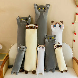 Lusy Store LLC Giant Gray Long Cat Plush Pillow Kawaii Soft Stuffed Squishy Sofa Cushion Decor Gifts For Girls Plush