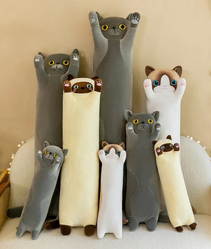 Lusy Store LLC Giant Gray Long Cat Plush Pillow Kawaii Soft Stuffed Squishy Sofa Cushion Decor Gifts For Girls Plush
