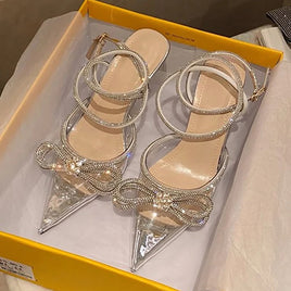 Prom shoes -High heels party prom shoes toe - Glitter rhinestones Silver