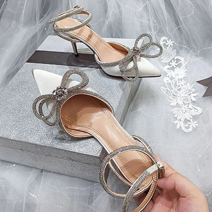 Prom shoes -High heels party prom shoes toe - Glitter rhinestones