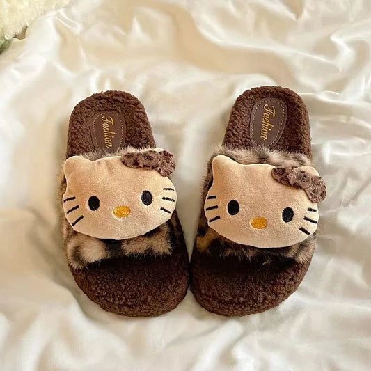 Sanrio Hellokitty Slippers Anime Cartoon Kawaii Cute Home Plush Slippers Fashion Casual Outdoor Ladies Slippers Woman Shoes Gift Lusy Store