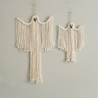 Halloween Ghost Wall Hanging Decor, Macrame Fringe Spooky Ghost Ornaments, for Home, Living Room, Fireplace, Haunted House Decor