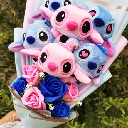 Lusy Store LLC Lilo Stitch Plush Bouquet With Soap Rose Flower Anime Stuffed Animals Gift Bouquet