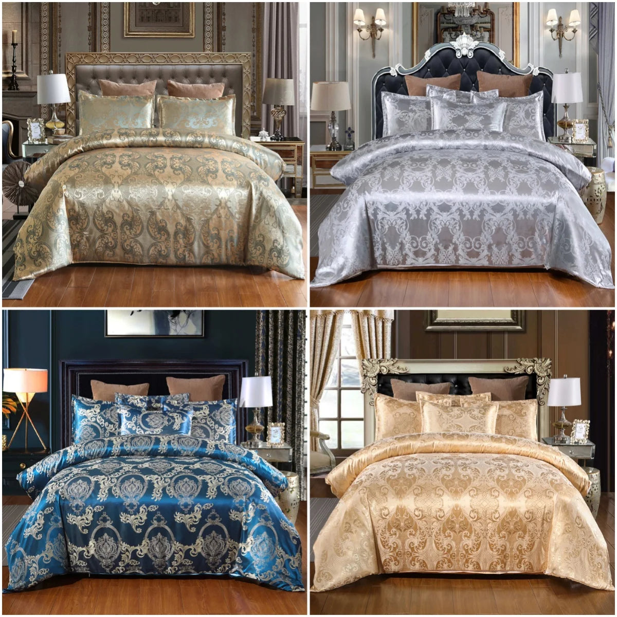 Satin Duvet Cover  Size, Floral Jacquard Satin Duvet Cover Set 3 Piece Luxury Silk Like Bedding Comforter Cover Set Lusy Store